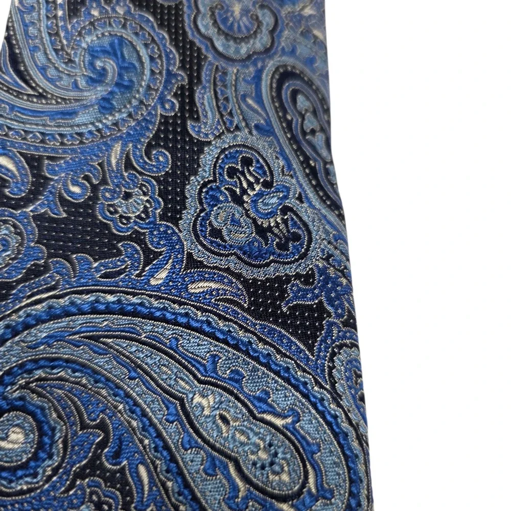 Tasso‎ Elba Mens Necktie Blue Black Paisley Pure Silk Embroidered Classic New